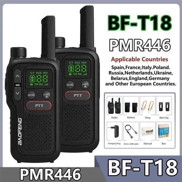 Baofeng BF-T18 PMR446 Walkie Talkie Type-C Charge European 446MHz 16 Channels Long Range Upgraded BF-T20 Mini Two Way Ham Radios 26Y0311