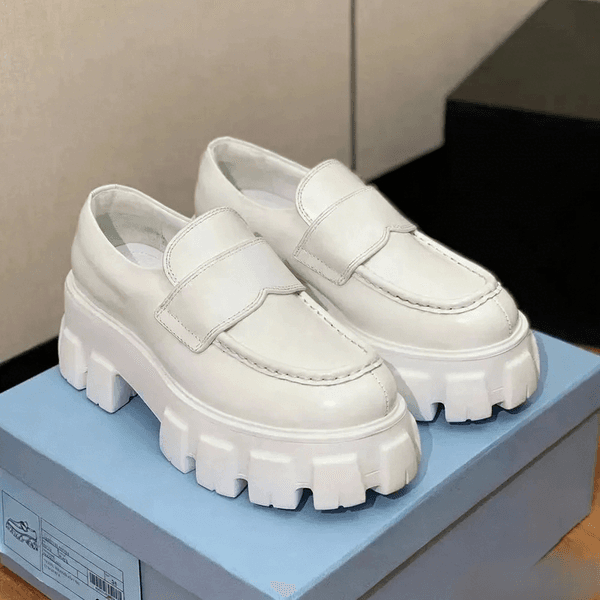 Luxury Designer shoes loafers genuine leather 2026 Platform Heel Wedding women Dress shoe Triangle thick sole height increasing shoes new model British style