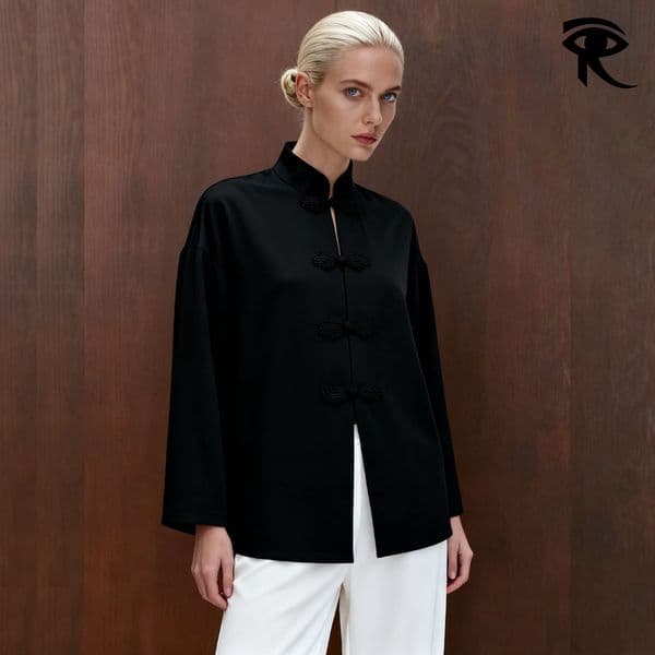 2026 Spring Retro Chinese Frog Closure Buttons Women Shirt Long Sleeve Top Satin Elegant Stand Collar Shirt Jacket Women Original Clothing Designer Shirt Wholesale