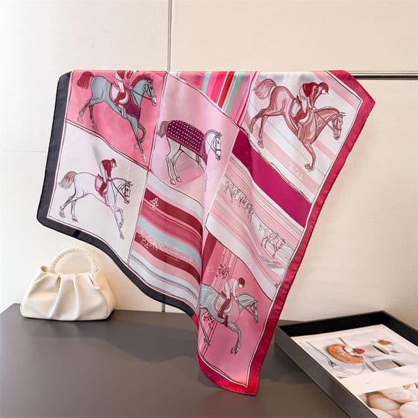 Simple Designer Scarf Print Fashion Flower imitate Silk Scarf Headband for Women Long Handle Bag Scarves Paris Shoulder Tote Lage Ribbon Head Wraps 70x70CM