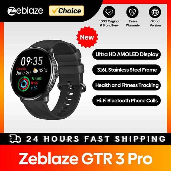 Zeblaze GTR 3 Pro AMOLED Display Make/Answer Phone Calls Smart Watch 316L Stainless Steel Fitness Smartwatch For Men Women 26Y0312