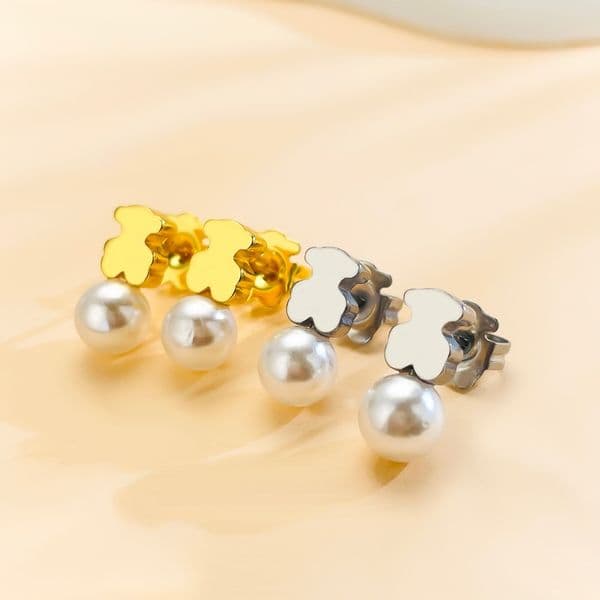 Hot Fashion Women Men Silver Gold Stainless Steel Span Cartoon Animal Bear White Black Green Grey Stud Earrings Jewelry