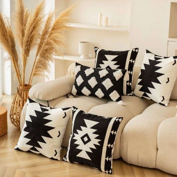 Modern Minimalist Black And White Sofa Pillow With Creative Embroidery, Removable Square Pillowcase For Home Living Room Cushion