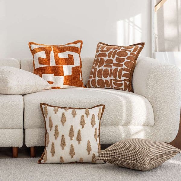 Simple Sofa Edged Orange Jacquard Loop Velvet Backrest Living Homestay Model Room Lumbar Pillow Geometric Cushion