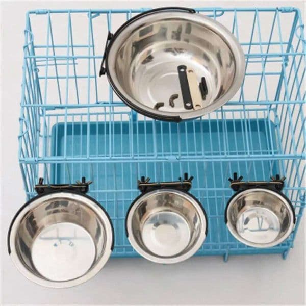 Pet Can Hang Stationary Cage Stainless Steel Dog Cat Hanging Bowls Durable Puppy Kitten Feeder Water Food Bowl 26Y0312