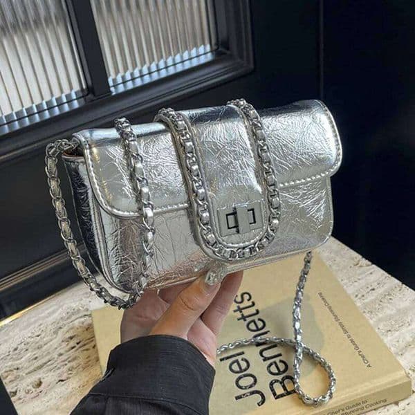 Silvery Luxury Handbags And Purse Women Flip Bags PU Leather Messenger Shoulder Female Chain Crossbody Bag QIBALIANGPIN