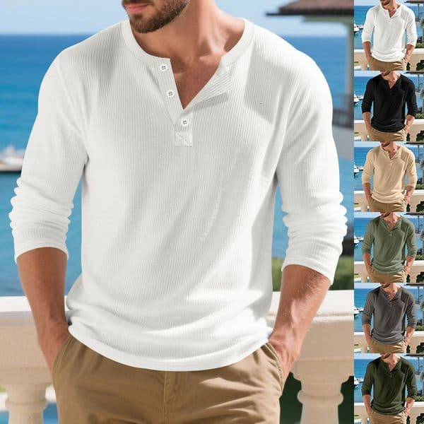 European Size Men's Designer Shirt Clothing New Designer Hoodie Autumn Men's Casual Simple Polo Henley Collar Long-sleeve Pullover Base Shirt
