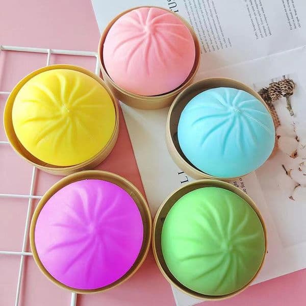 Colorful Dumpling Stress Balls Fidget Sensory Toy Squeeze Dough Ball Stress Relief Hand Toy Bun with Food Steamer Stretchy Desk Needoh