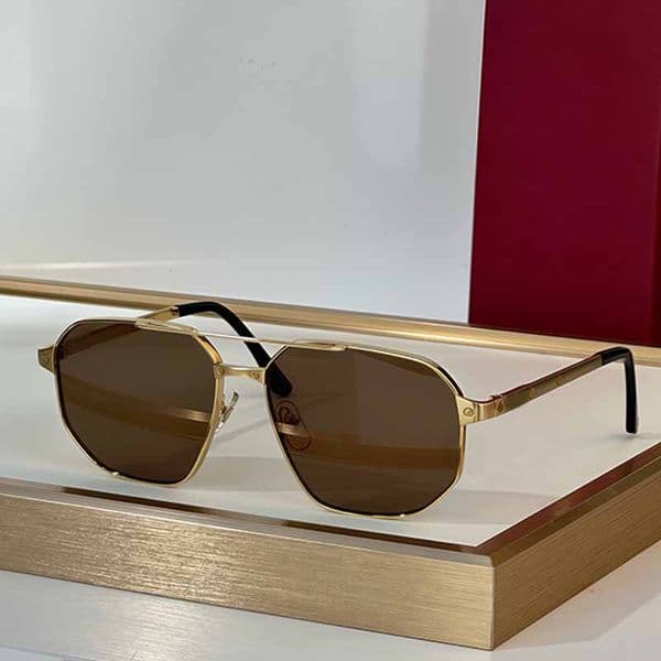 Designer Women Geometric Gold Metal Frame Sunglasses CT0462S Men Classic Double Bridge Design Rectangle Eyewear UV400 Protection Business Travel Glasses