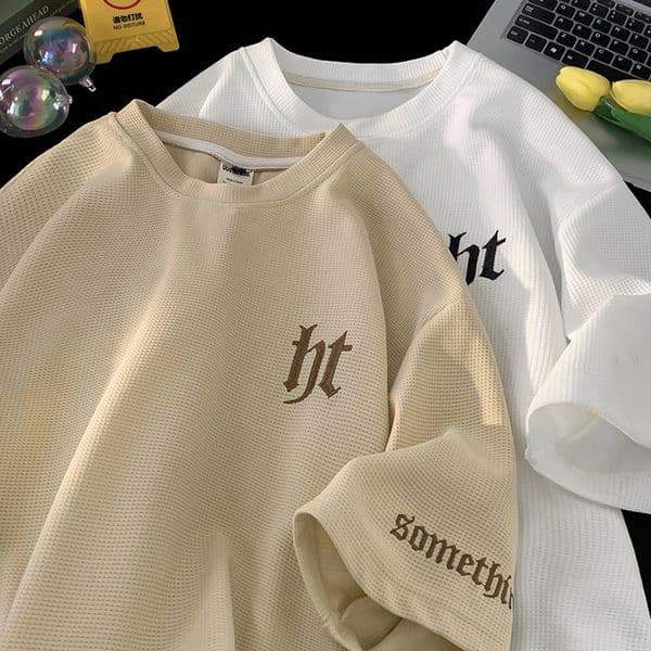 Heavy Embroidery Waffle Shortsleeve For Men Summer Polo New Fashion Designer Hoodie Loose Fit Designer T-shirt Round Neck Hong Kong Style Halfsleeve Tee