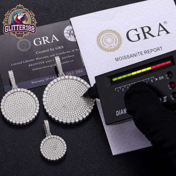 Sparkling Hip Hop Jewelry 39mm Tag Iced Out Pendant Sterling Silver 925 VVS Moissanite Disc Coin Pendant With Necklace