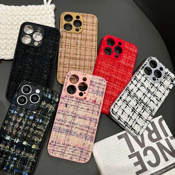 Fashion Tweed Jacket Same Phone Case for iPhone 16 15 14 13 12 11 Pro Max Plus Camera Protection Soft Silicone Shockproof Cover 26L0314