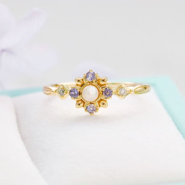 Jewelry Japanese Retro Light Luxury Natural Tanzanite Freshwater Pearl Silver Plated 14k Gold Necklace/Ring/Earrings
