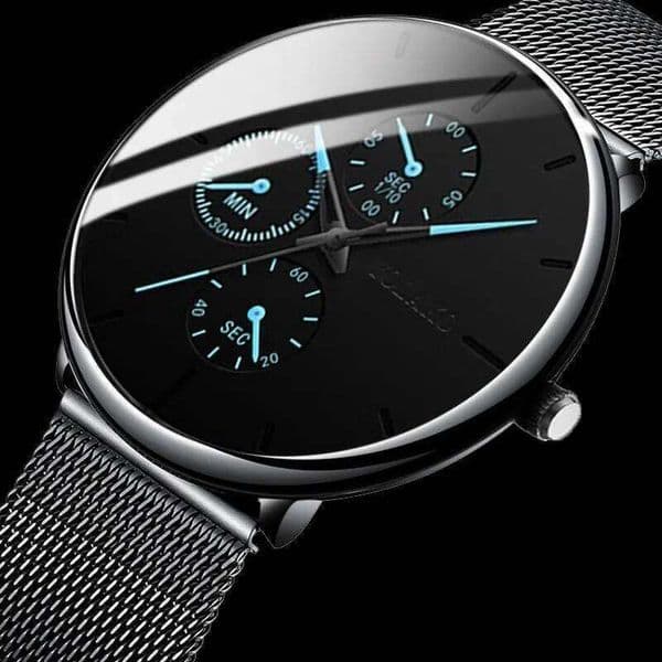 Fashion Business Watches Luxury Ultra Thin Steel Mesh Belt Quartz Men Wrist Casual Leather Band Male Watch