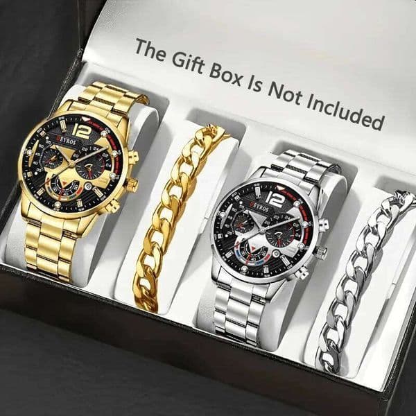 Elegant Men's 4-piece Set and Bracelet Alloy Strap Quartz Watch Is The Perfect Gift for Men