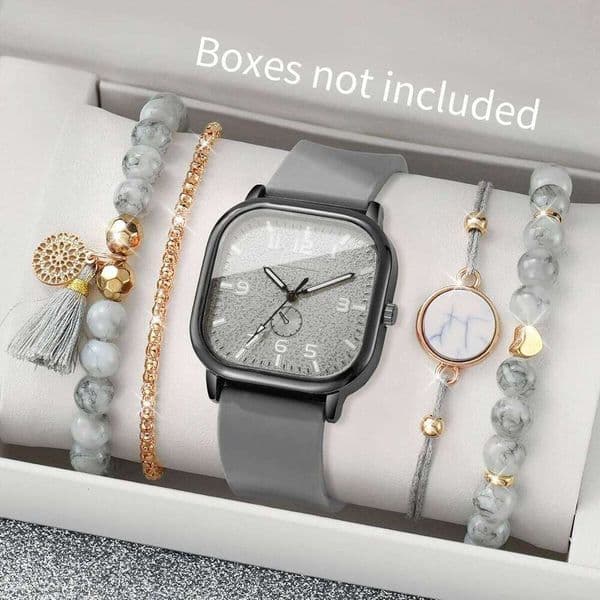 5PCS/Set Fashion Square Women Watches Casual Silicone Strap Ladies Quartz Wristwatch Bracelets Set Reloj Mujer Without Box