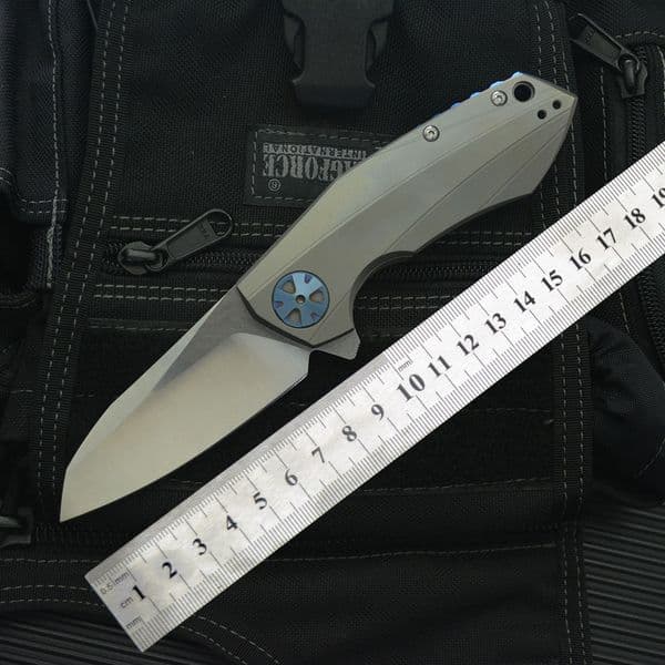 ZT0456TI Hinderer Flipper Knife 3.23" CPM-204P Plain Blade, TC4 Handles