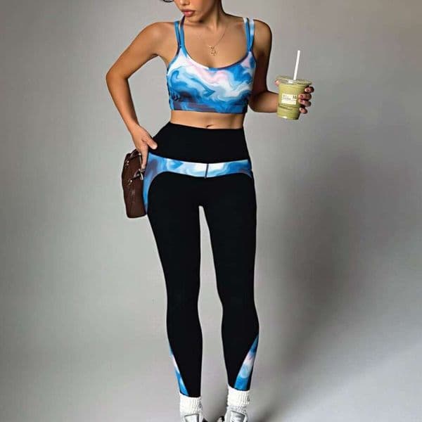 European American style two-piece outfit, sleeveless Designer sports outerwear, women's dance and fitness yoga outfit
