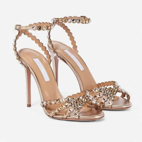 Top quality Women's 105mm Stiletto heel sandals Crystal-embellished sandals women's high heeled Luxury Designers Evening shoes factory footwear35-43 Bring box
