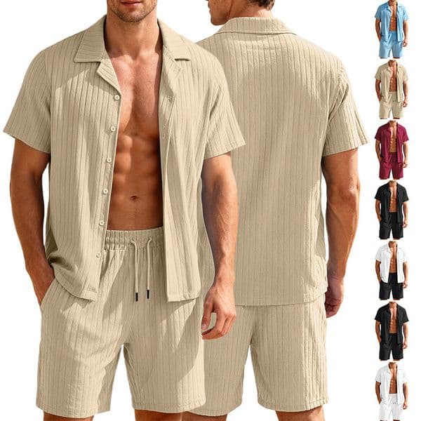 2026 Commuting Casual Designer T-shirt Button Shirt Short Sleeve Men's Vacation Beach Shorts Designer Hoodie Summer Polo Cardigan Short Sleeve Shorts Set