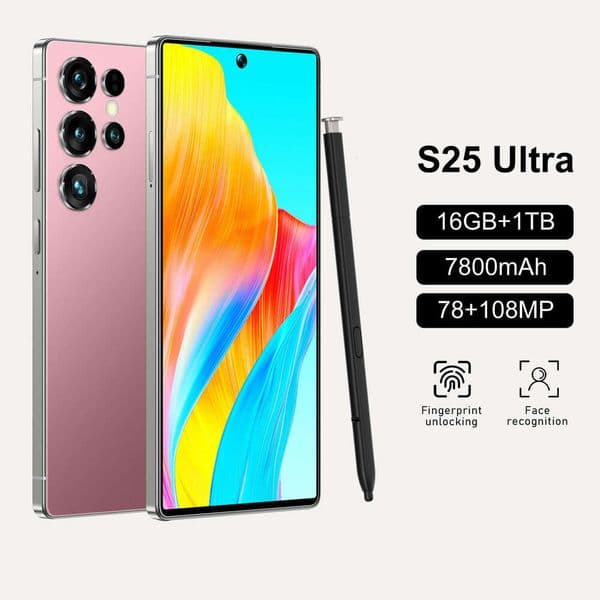 New S25 Ultra cross-border smartphone 4+64G true 4G with center perforation 1:1 silicone case 7.3inch built-in stylus Android 12