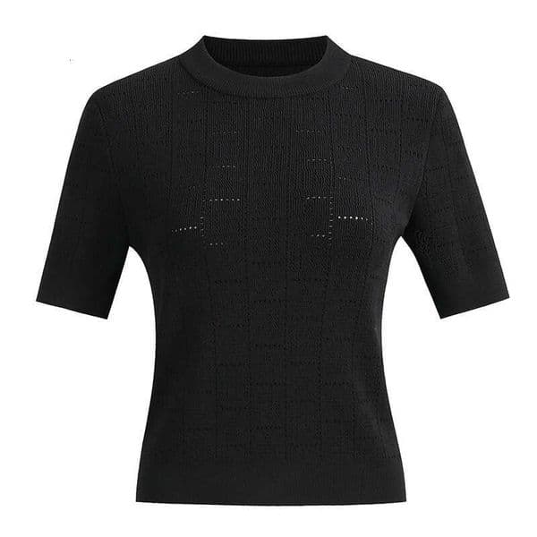 2026 Spring/Summer New Women's Round Neck S18 Five Star Hollow Short Sleeve Thin Knitted T-shirt Design Fashionable
