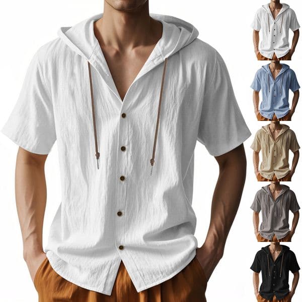 Polo American Style Summer Thin Breathable Linen Loose Designer Hoodie Hooded Designer T-shirt Men's Short Sleeve Shirt
