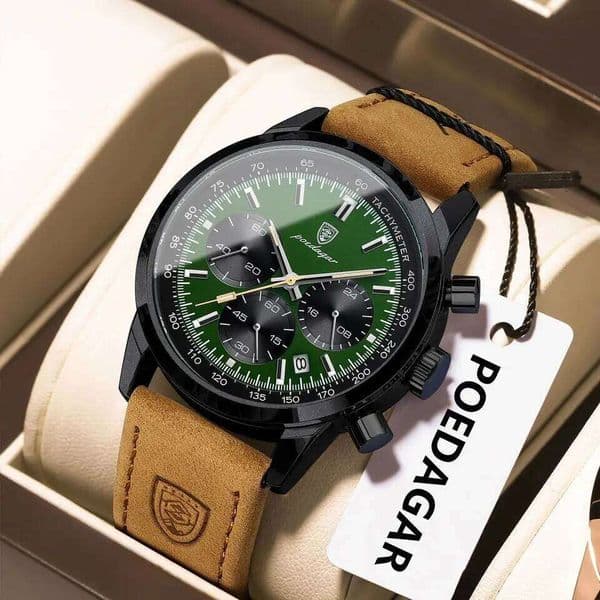 POEDAGAR Luxury Sports Men Waterproof Luminous Chronograph Leather Male Watch Fashion Military Quartz Men's Watches Reloj