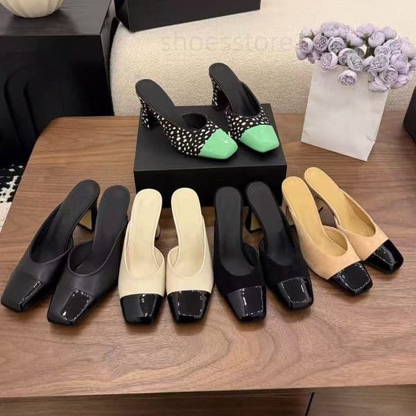 Minimalist Chunky Heel Square Toes Mule slippers Luxury designer women square toe sandals Fashion elegant ladies evening shoes Top quality leather sole 35-41