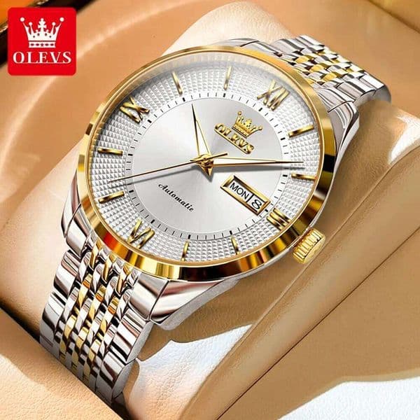 OLEVS 6657 Mens Original Simple Reloj 50M Waterproof Luminous Watches For Men Mechanical Day-Date Watch With Box