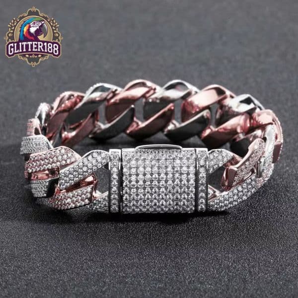 2026 12mm two tone moissanite cuban link chain hip hop iced out rose gold and silver finished luxury jewellery for men and women style