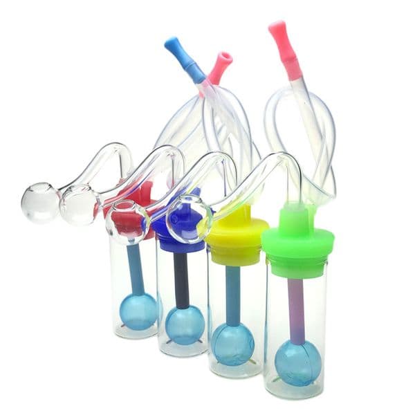 Goodsstore 3.5 Inch Glass Oil Burner Bong Water Smoking Pipes DIY Silencer Silicone Cap Straw Tube Mini Travel Bongs