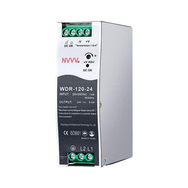 WDR-120 Series 120W DIN Rail Switching Power Supply 12V 24V 10A 5A Wide Voltage 180-550VAC AC DC Industrial Control PLC Power Supply