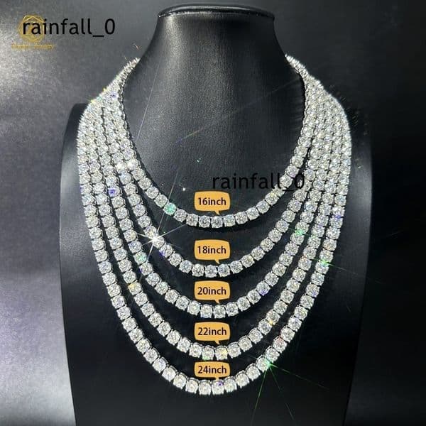 RTS 925 Sterling Silver Tennis Necklace for Women Gold Plated 3mm 4mm 5mm VVS Moissanite Diamond Mens Tennis Bracelet Gifts