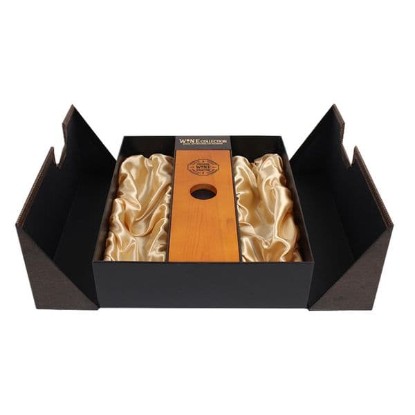 Custom 2 Bottle Wine Gift Box, Double Door Luxury Wine Packaging Box, Special Paper Solid Wood Satin Gift Box, Gold Foil Logo Wine Box For Cross-Border E-Commerce Gifts