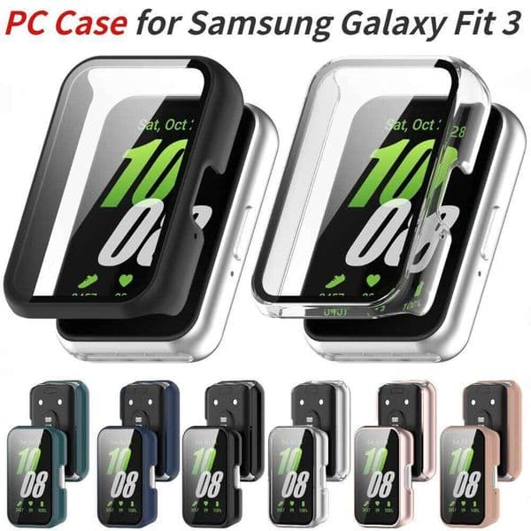 Hard PC Case With Tempered Glass Screen Protector for Samsung Galaxy Fit 3 All Around Coverage Protective Watch Bumpers Cover
