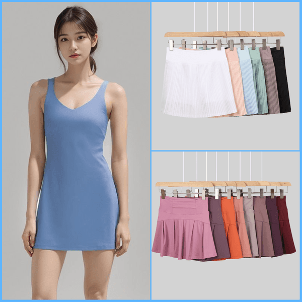 lulumity Tennis Skirts Pleated Yoga Skirt Gym Clothes Women Running Fitness Golf Pants Shorts Sports Back Waist Pocket Zipper Breathable High Waist Pleated dress