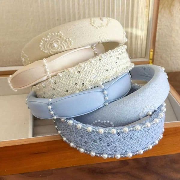 Retro Rose Print Women Headband Beige Blue Sweet Hair Hoop Elegant Versatile Pearl Crystal Girls Party Hair Accessories C260316