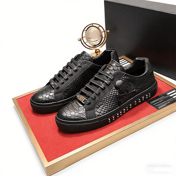 Men's Paris Genuine skull Casual serpentine Lace-up sports shoes men running shoes fashion sneakers Flat shoes Whit kjuy0001
