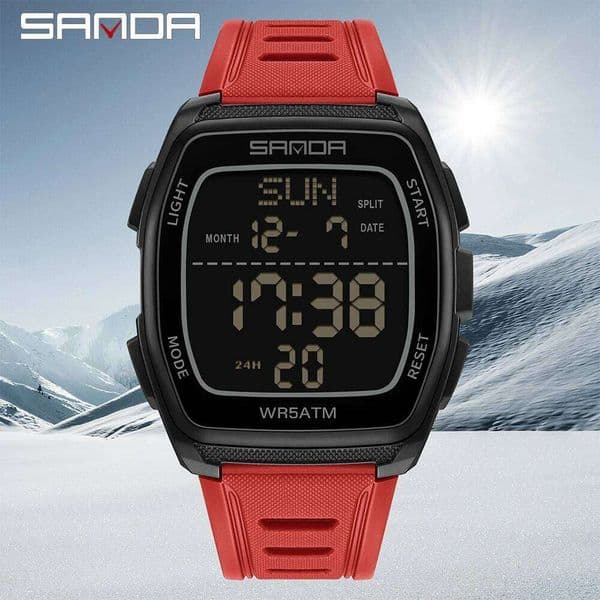 SANDA 9080 Digital Casual Waterproof LED Dial Date Alarm Clock Men's Silicone Strap Electronic Watch