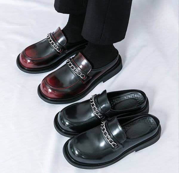 Luxury Designers Men Dress Shoes Large Size 46 Summer Thick Bottom Mules Men Half Shoes For Man Slippers Leather Semi-Drag Casual Shoes Backless Loafers Sandals