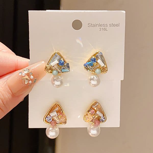 18K Real Gold Plated Silver Needle Light Ladies' Festival Earrings Luxury Zircon Pearl Exquisite Palace Style Sweet Niche Earrings For Women
