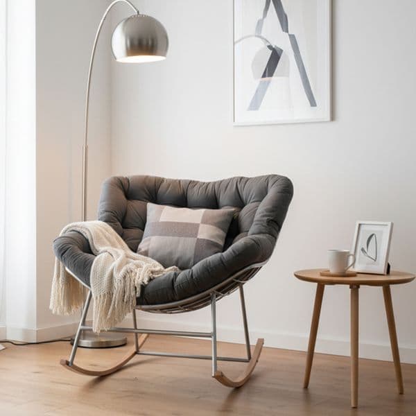 Black Frame & Gray Cushion Rocker Chair - Modern Minimalist Design for Home Decor