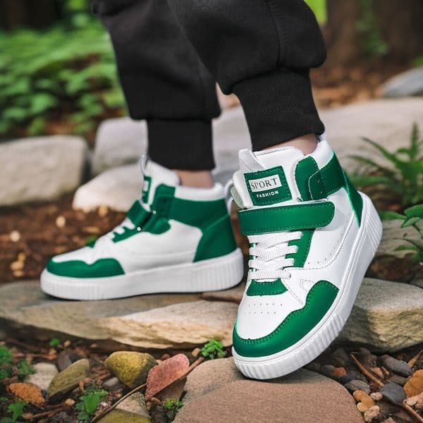 kids high top sneakers green white sneakers toddler casual shoes non-slip walking shoes breathable kids shoes boys girls fashion shoes children school shoes
