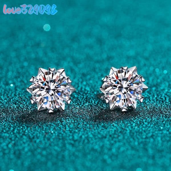 Passed Diamond Test Excellent Moissanite Snowflake Earrings 925 Sterling Silver Perfect Cut 1-2 Ct Stone Stud Earrings