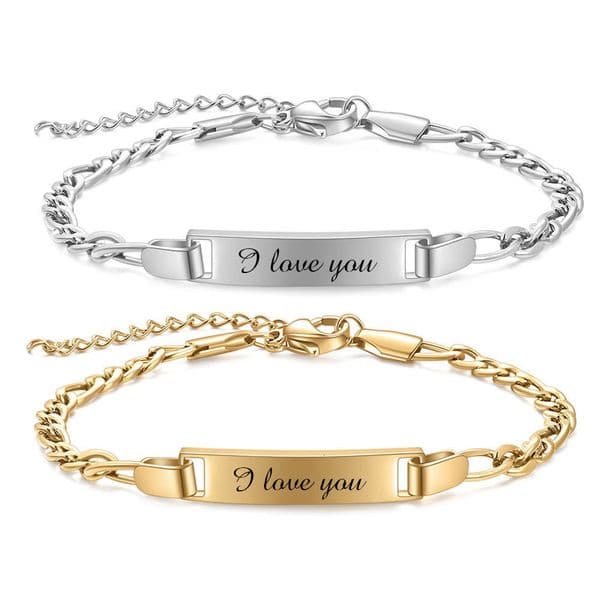 New European and American cross-border children's model "I love you" 5MM long stainless steel curved tag bracelet with adjustable engraving