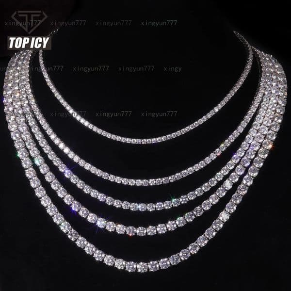 Wholesale Fashion 5A Tennis Chain Hip Hop Brass 3mm 4mm 5mm Tennis Necklace Sparkling Gold and White Gold Jewelry