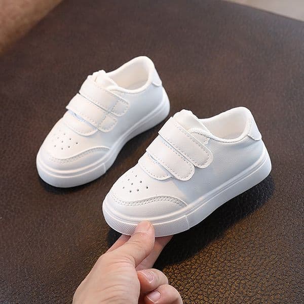 Free shipping Kids Casual Shoes Boys Girls White Sneakers Double Velcro Strap Non-Slip Sole Casual Kids Walking Shoes for Toddler size 22-30
