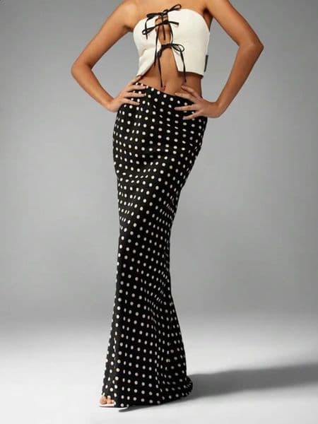 Chic Black Women Polka Dot Slim Long Skirt Elegant High Waist Bodycon Maxi Fishtail Skirts 2026 Lady Spring Autumn Street Wear 260319