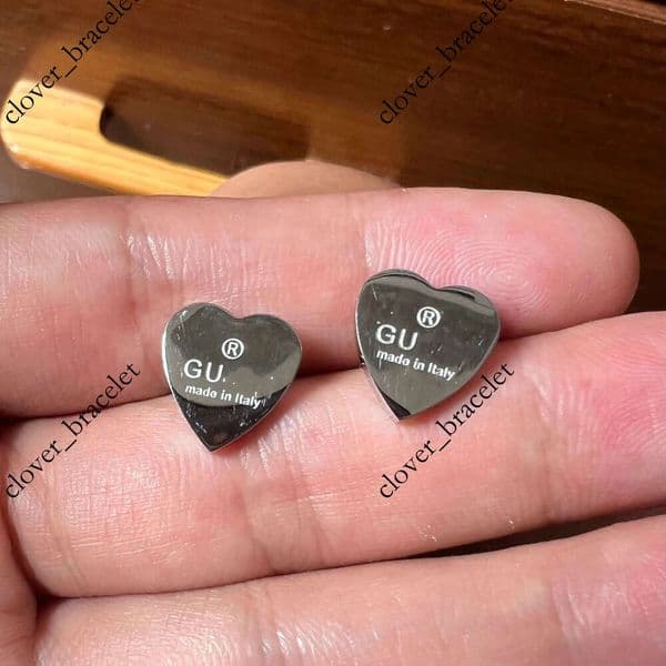 Small size 12mm*12mm high mirror girls original designer Flat heart G stud Titanium Steel 18k Gold silver rose women love engrave earrings wedding party jewelry